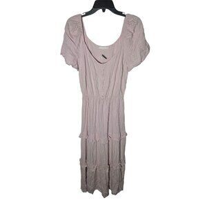 NWT Lush Womens Pink Tiered Short Sleeve Maxi Dress Size Large Boho Pastel Long